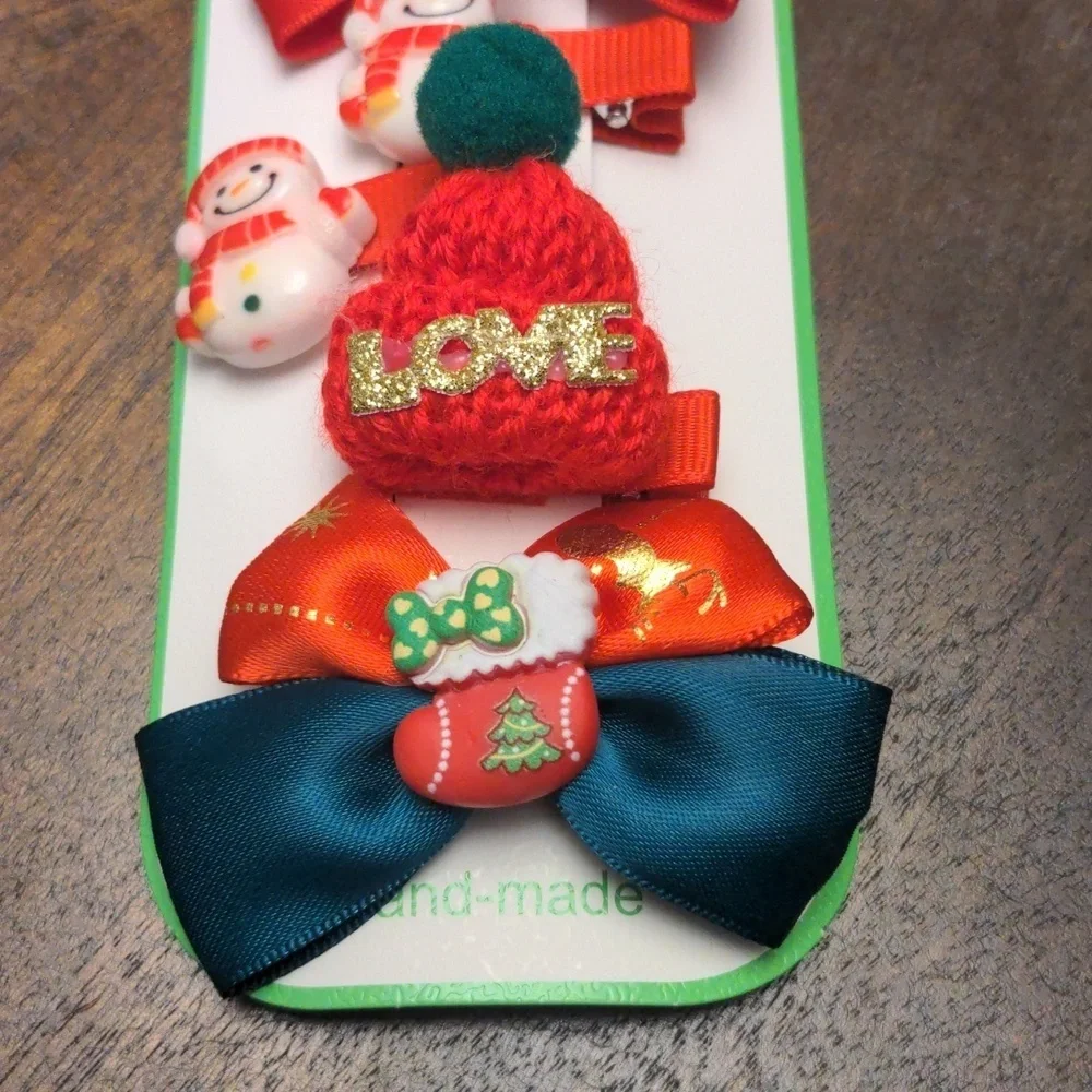 Festive Holiday Snowman Christmas Hair Clips Set of 5